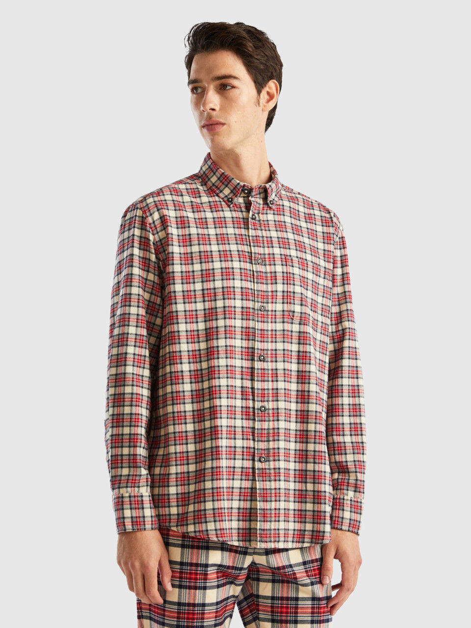 Pantalon tartan en flanelle Rouge Benetton