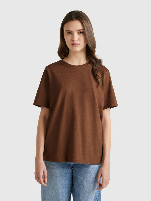 T-shirt à col rond en coton flammé Femme