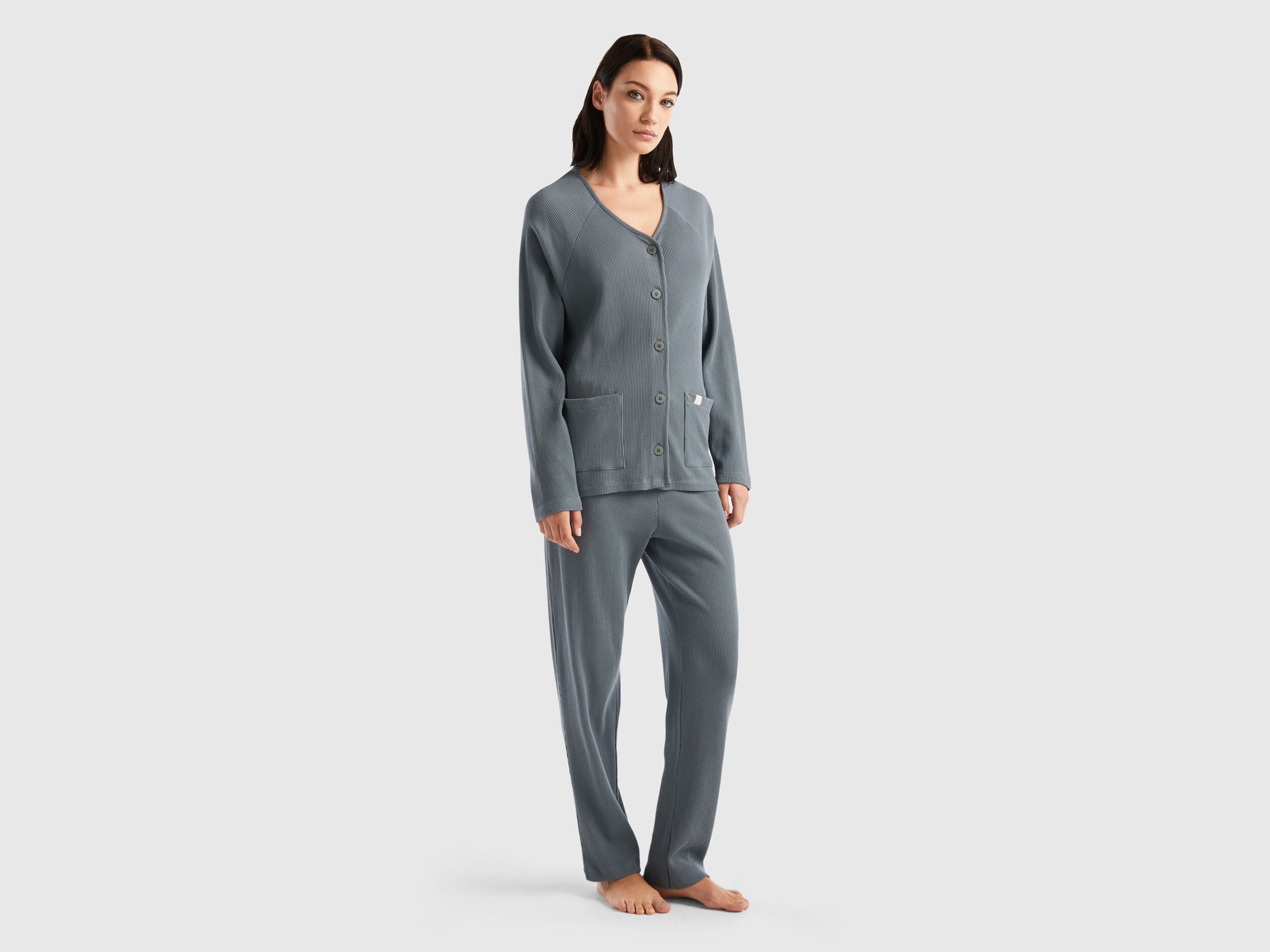 Pyjama long en pur coton Gris Fonc Benetton