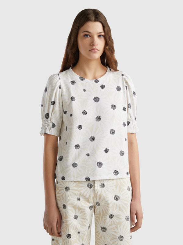 T-shirt en coton bio à imprimé fleurs Femme