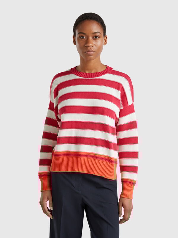 Pull rayé en coton tricot Femme