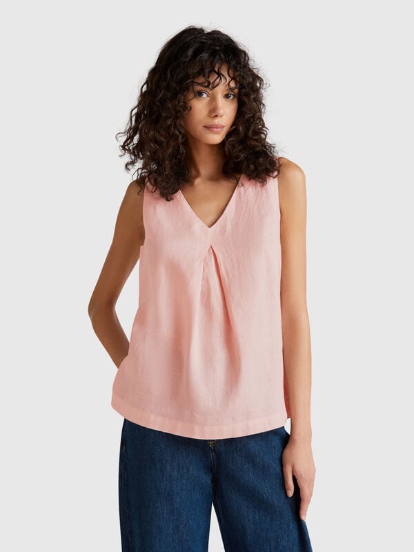 Blouse sans manches en pur lin Femme