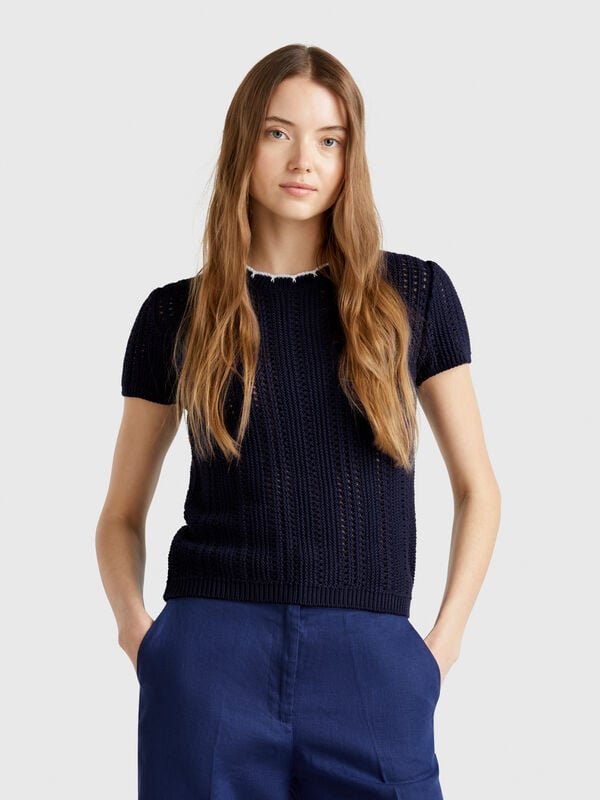 Pull pur coton perforé Femme