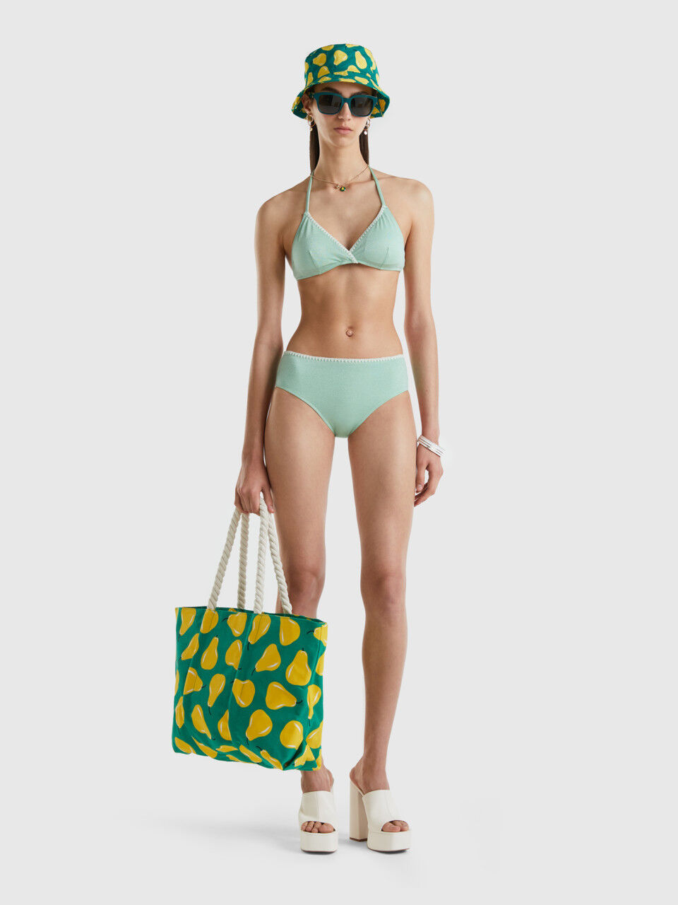 Slip de bain taille haute avec lurex et broderie