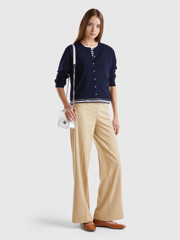 Cardigan bleu foncé en pure laine mérinos Femme