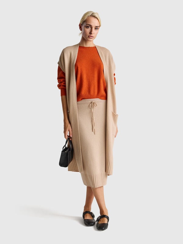 Jupe midi en mélange de cachemire Femme