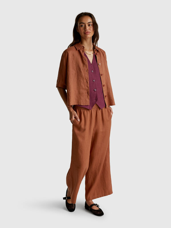 Chemise courte en pur lin Femme