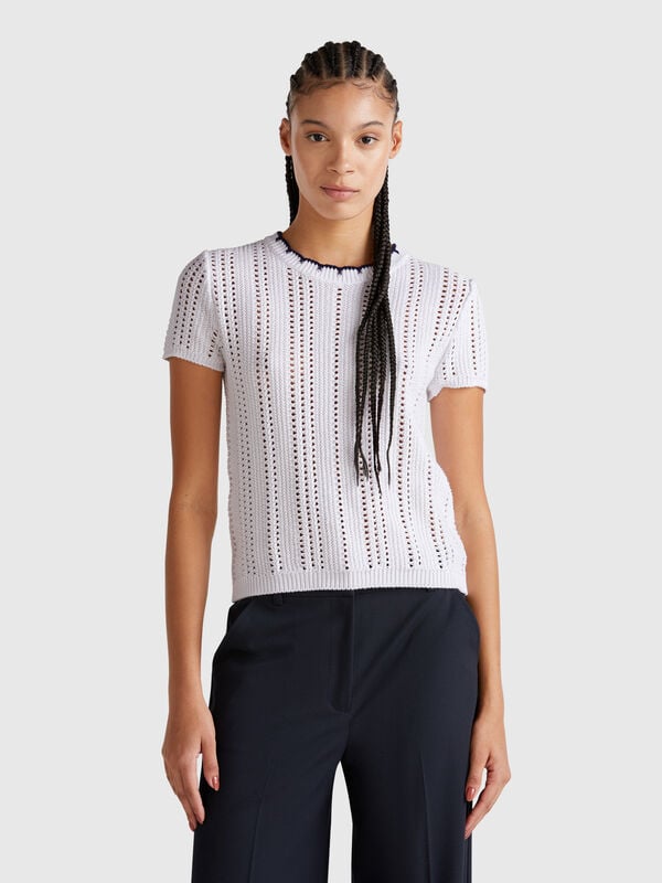 Pull pur coton perforé Femme