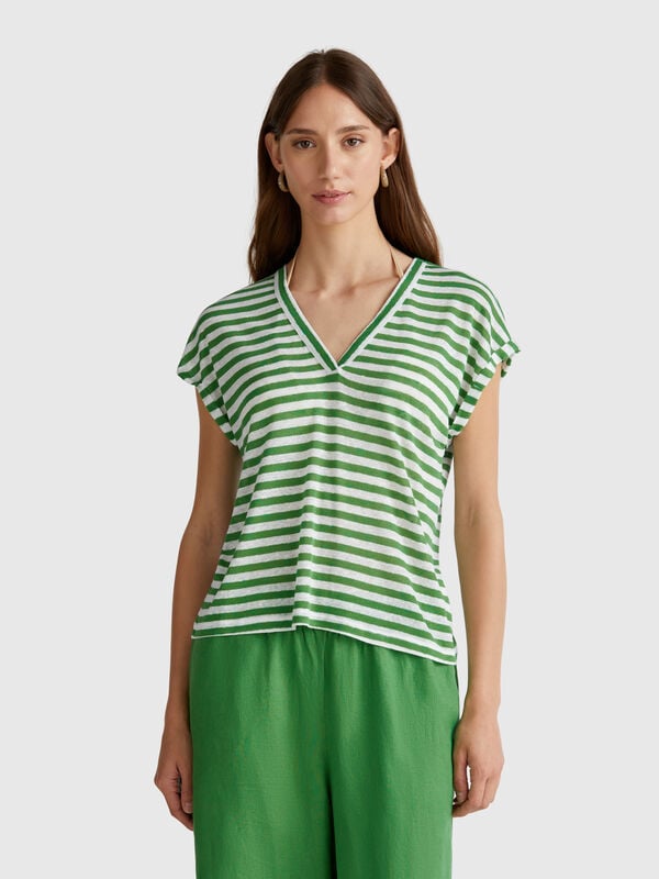 T-shirt rayé en lin mélangé Femme