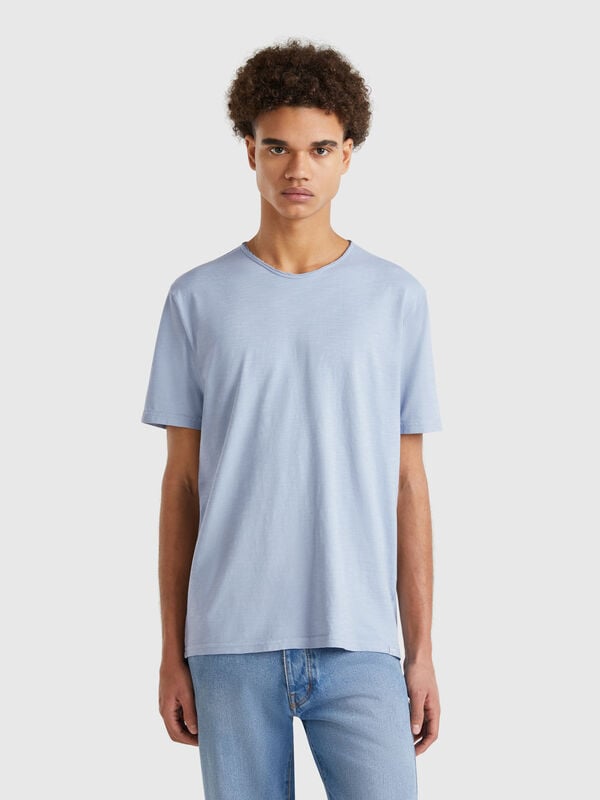 T-shirt turquoise en coton flammé Homme