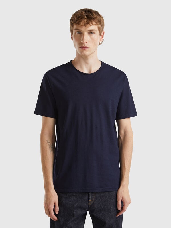 T-shirt bleu nuit en coton flammé Homme