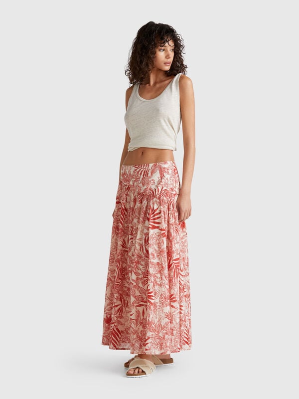 Jupe longue à imprimé tropical Femme