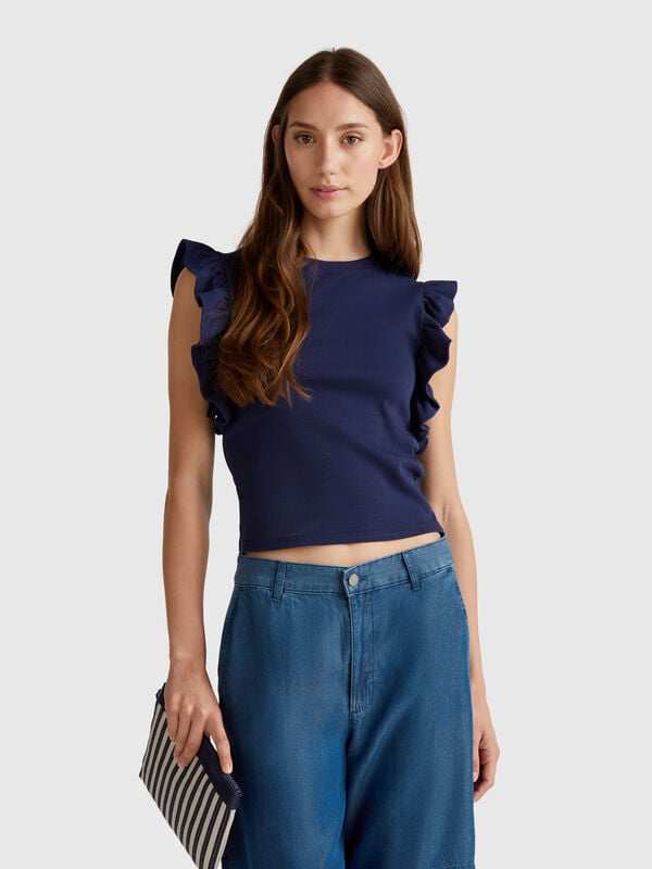 T-shirt coupe slim à volants Femme
