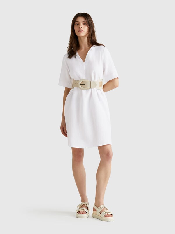 Robe à manches courtes en pur lin Femme