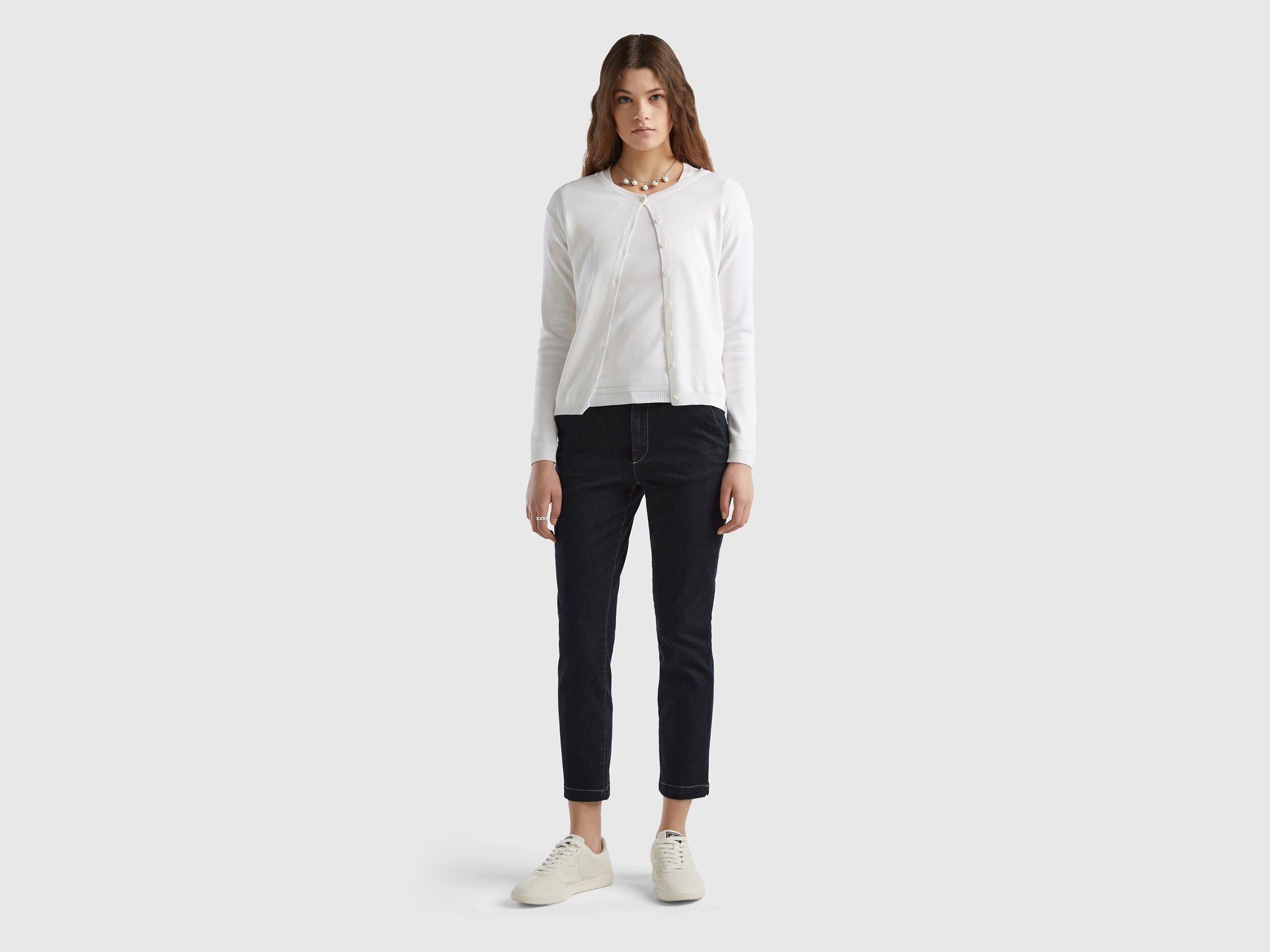 Gilet a col rond en pur coton Blanc Benetton
