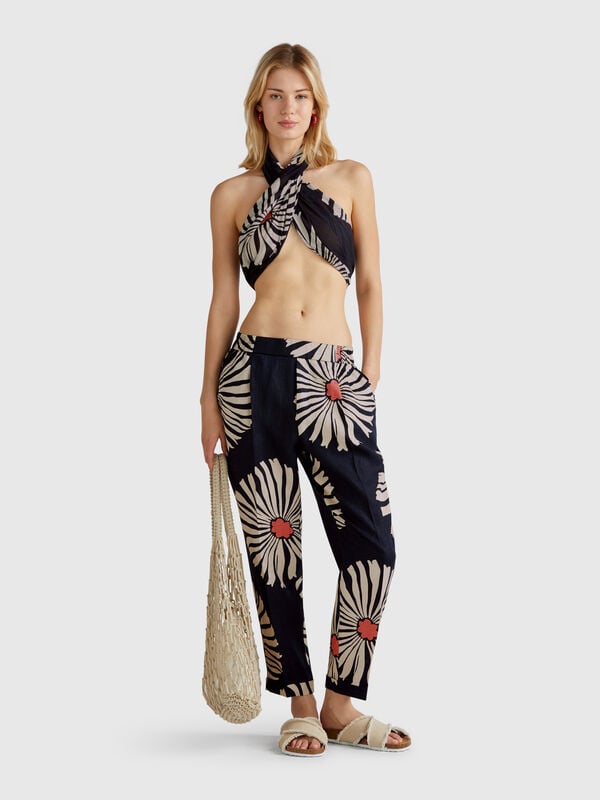 Pantalon en lin imprimé Femme