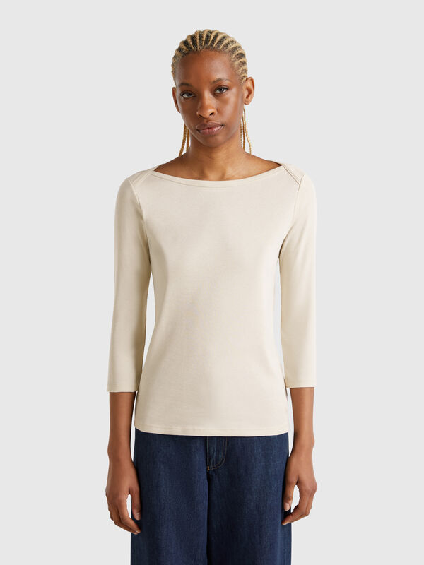 T-shirt 100 % coton à encolure bateau Femme