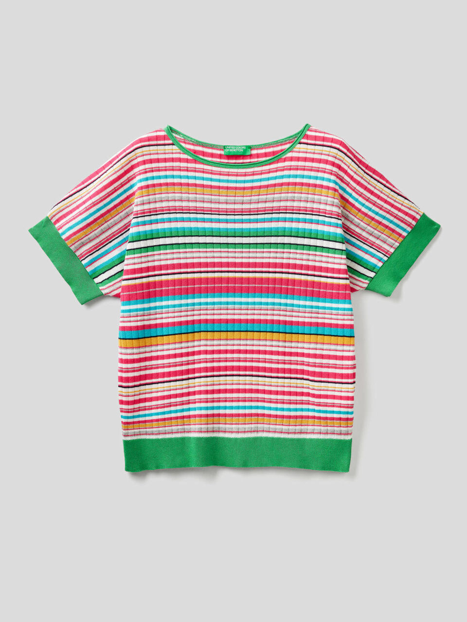 Pull manches courtes à rayures multicolores image number 1