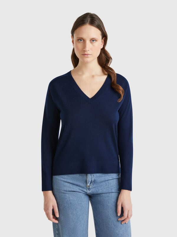 Pull col V en pure laine Mérinos Femme