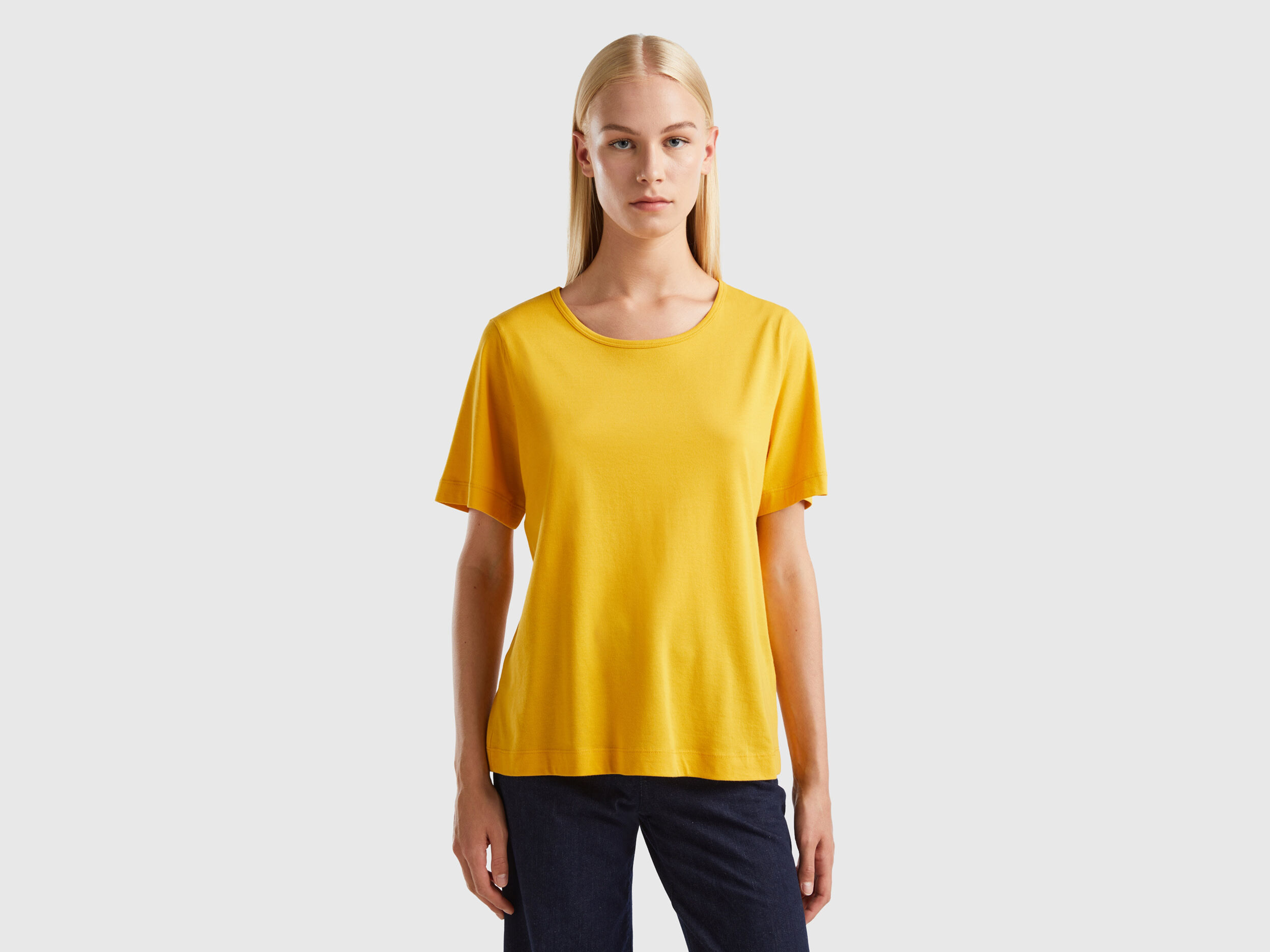 T shirt jaune moutarde manches courtes Jaune Benetton