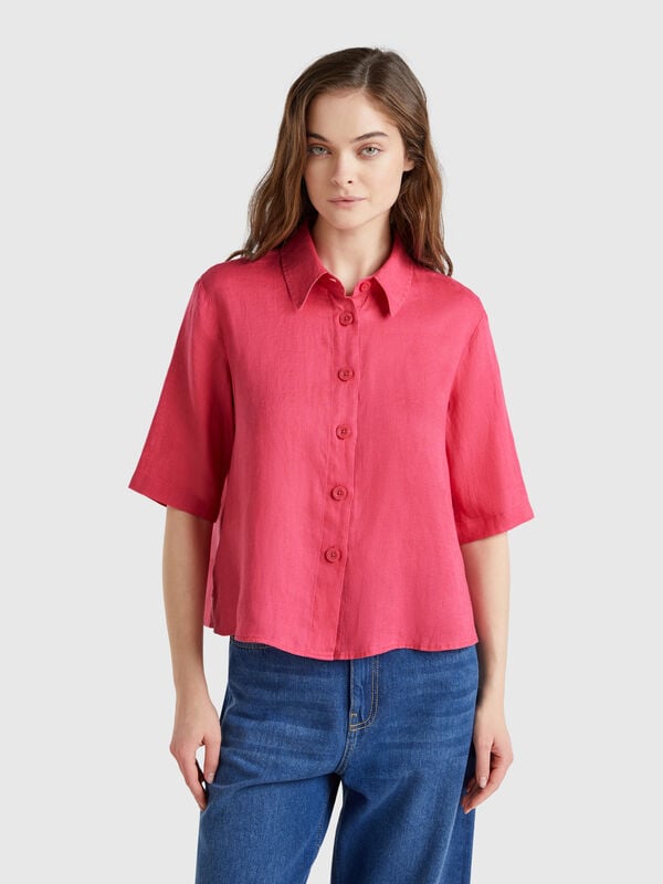 Chemise courte en pur lin Femme