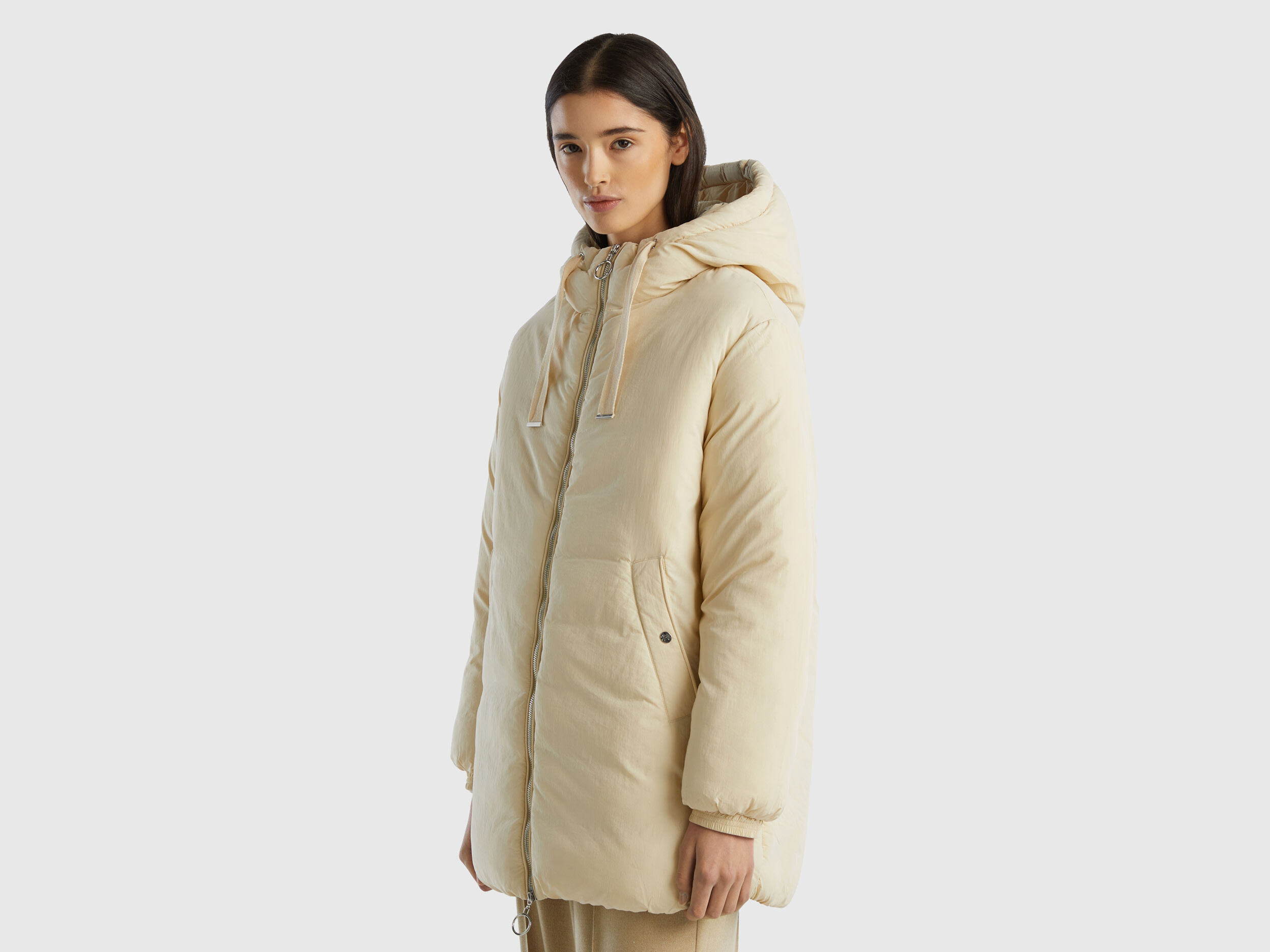 Doudoune rembourr e en nylon opaque Cr me Benetton