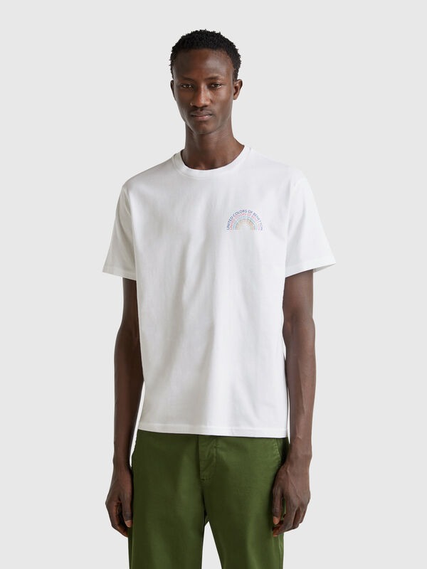 T-shirt en coton blanc avec logo multicolore Homme