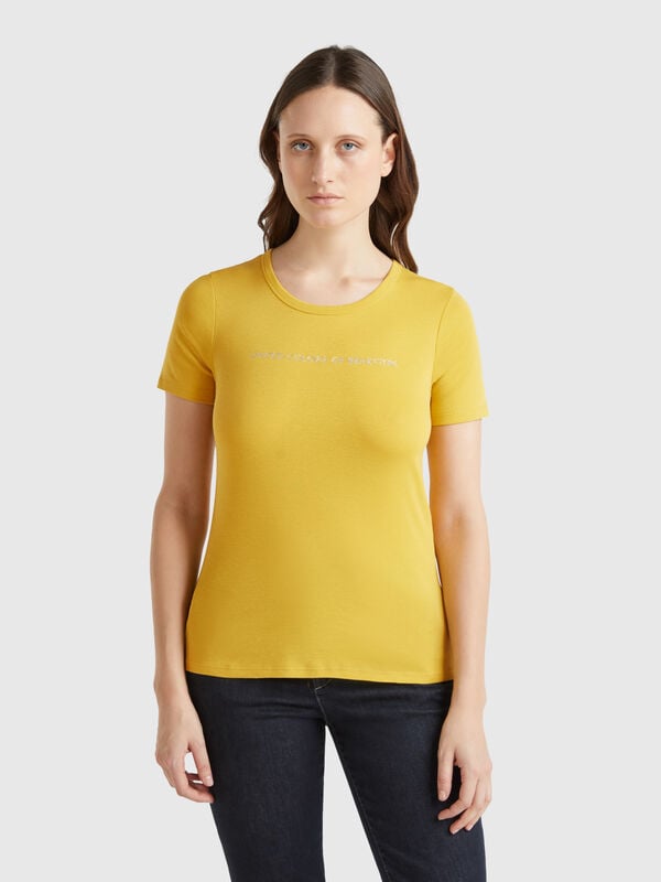 T-shirt 100 % coton à imprimé logo pailleté Femme