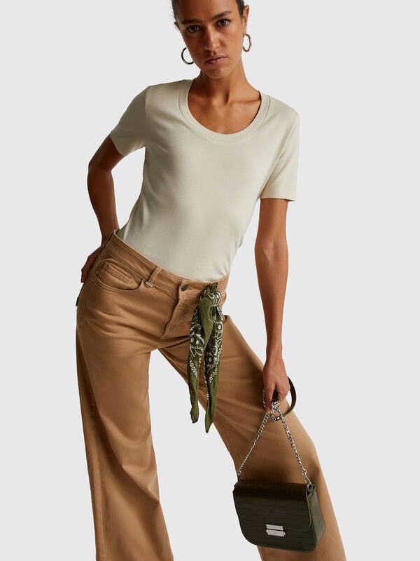 T-shirt à manches courtes en coton à fibres longues Femme