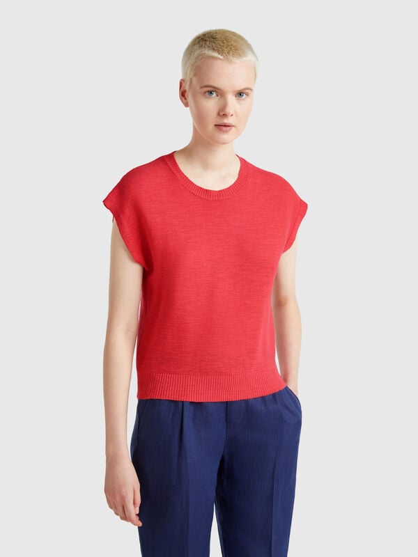 Gilet en coton et lin mélangés Femme