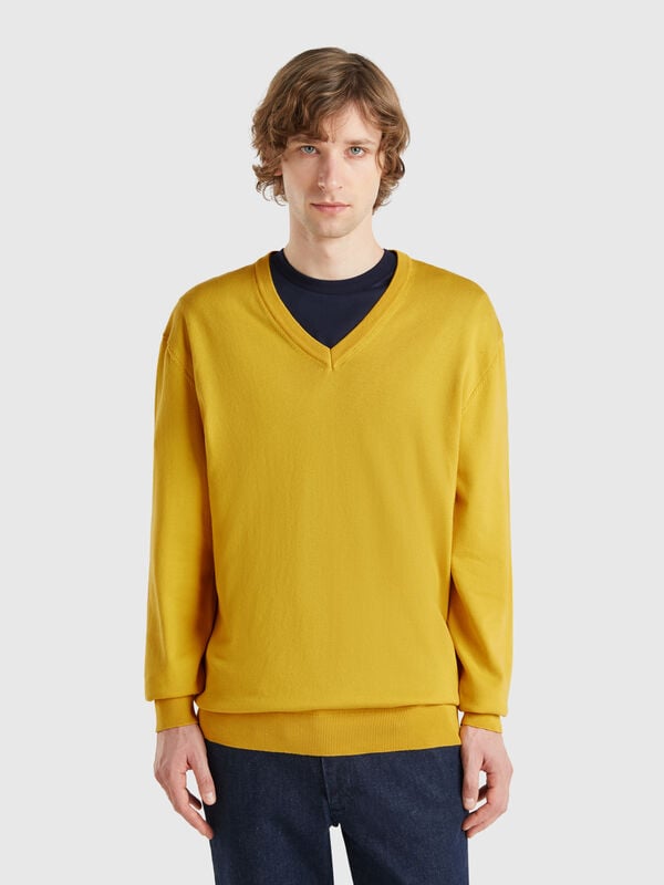 Pull en pur coton à col V Homme