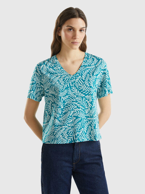T-shirt à motif en coton à fibre longue Femme
