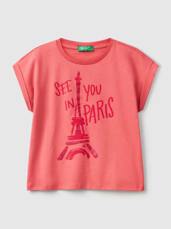 T-shirt coupe boxy avec imprimé et paillettes Filles