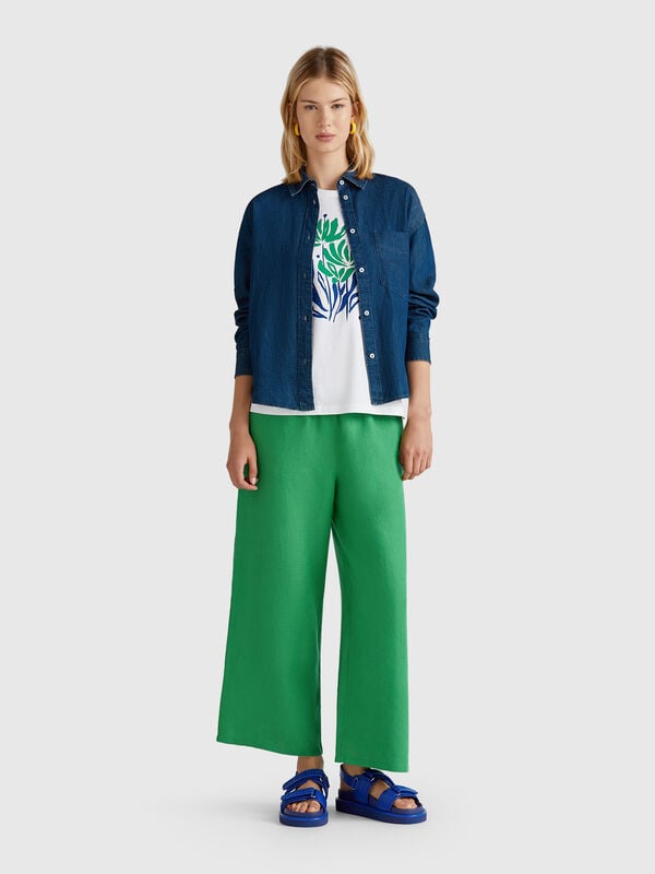 Pantalon large en pur lin Femme