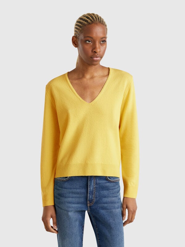 Pull à col en V en pure laine mérinos Femme