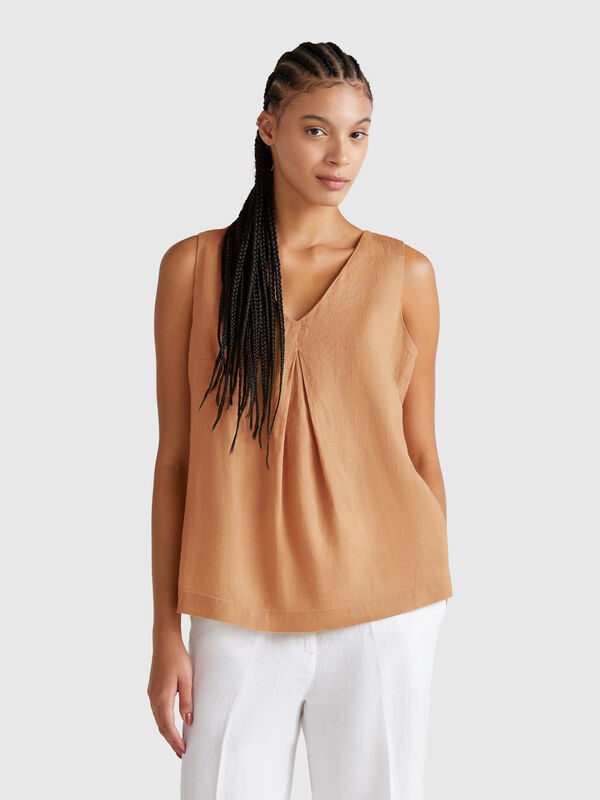 Blouse sans manches en pur lin Femme