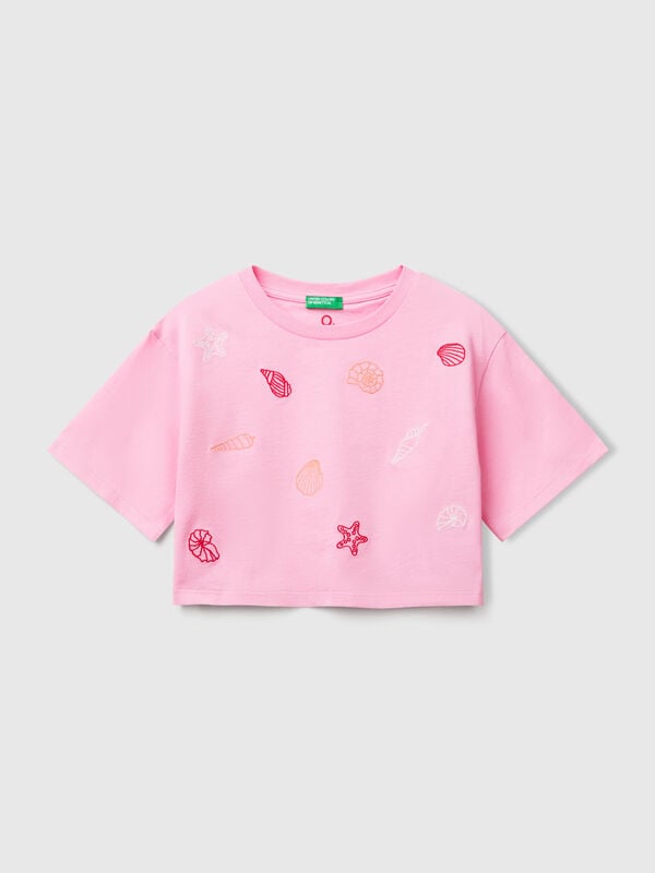 T-shirt rose avec broderie coquillage Filles