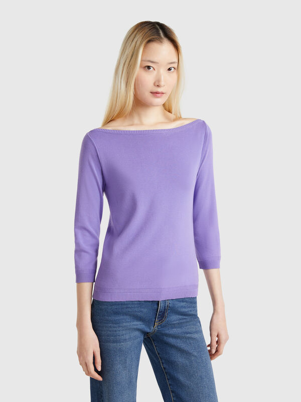 Pull 100 % coton à encolure bateau Femme