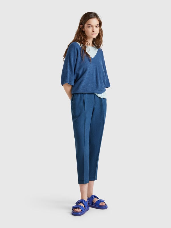 Pantalon court en 100% lin Femme