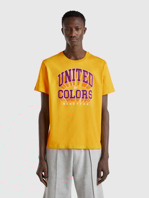 T-shirt jaune en coton avec logo violet Homme