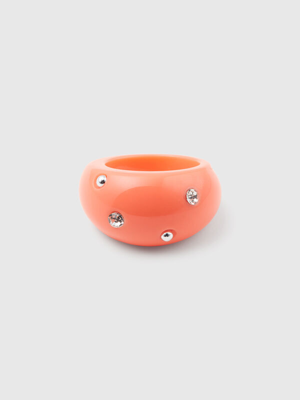Bague rose avec strass et clous Femme