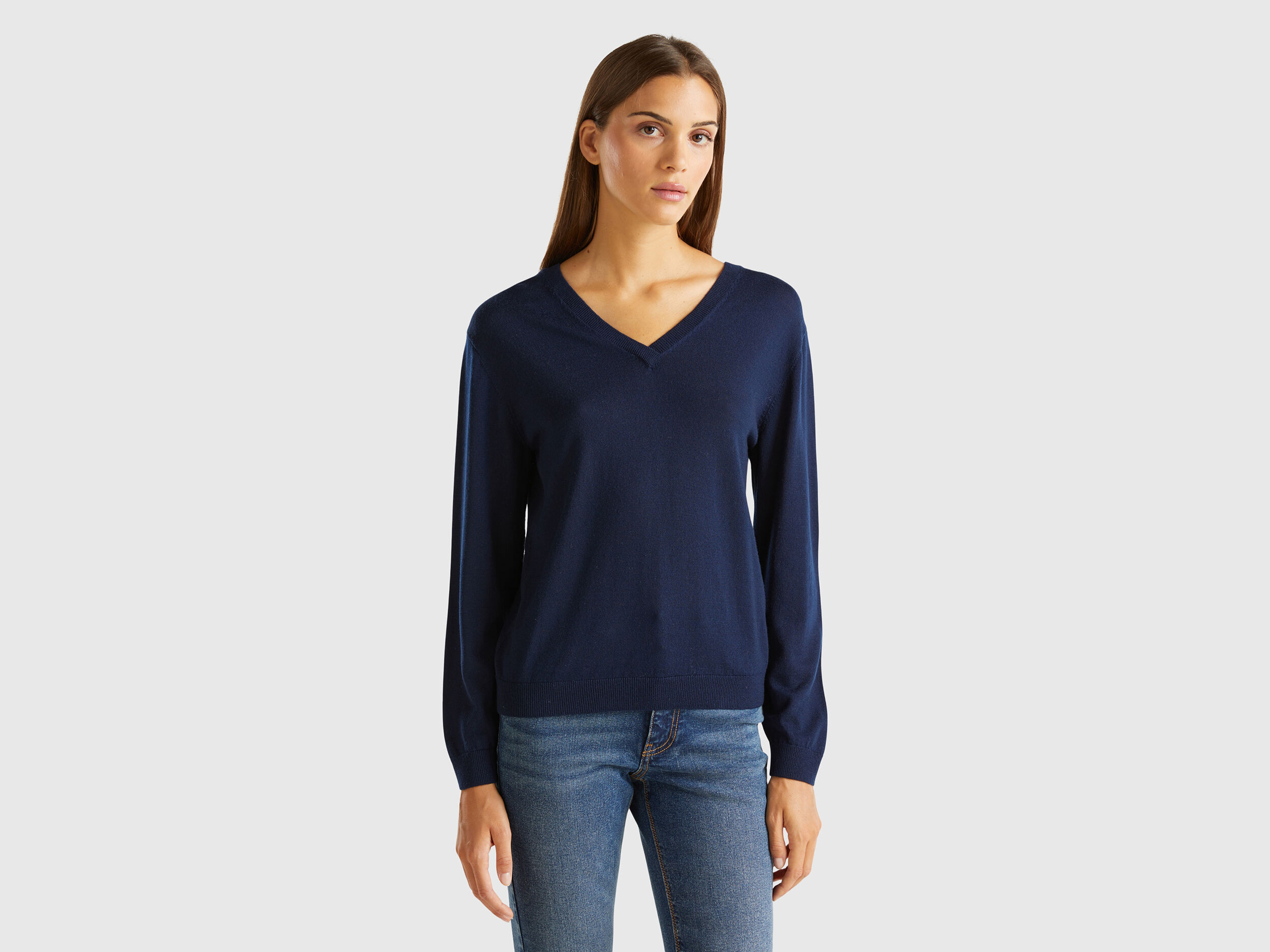 Pulls Col en V Laine Merinos Femme 2024 Benetton