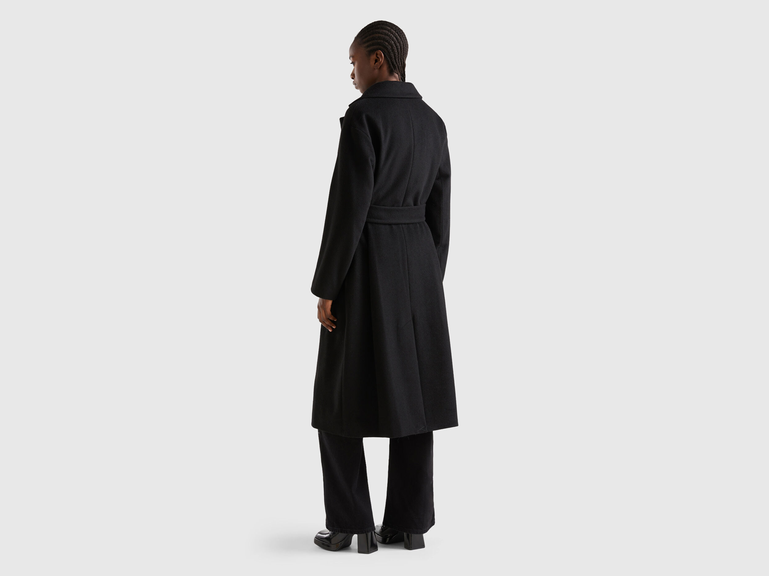 Manteau noir avec ceinture femme shop
