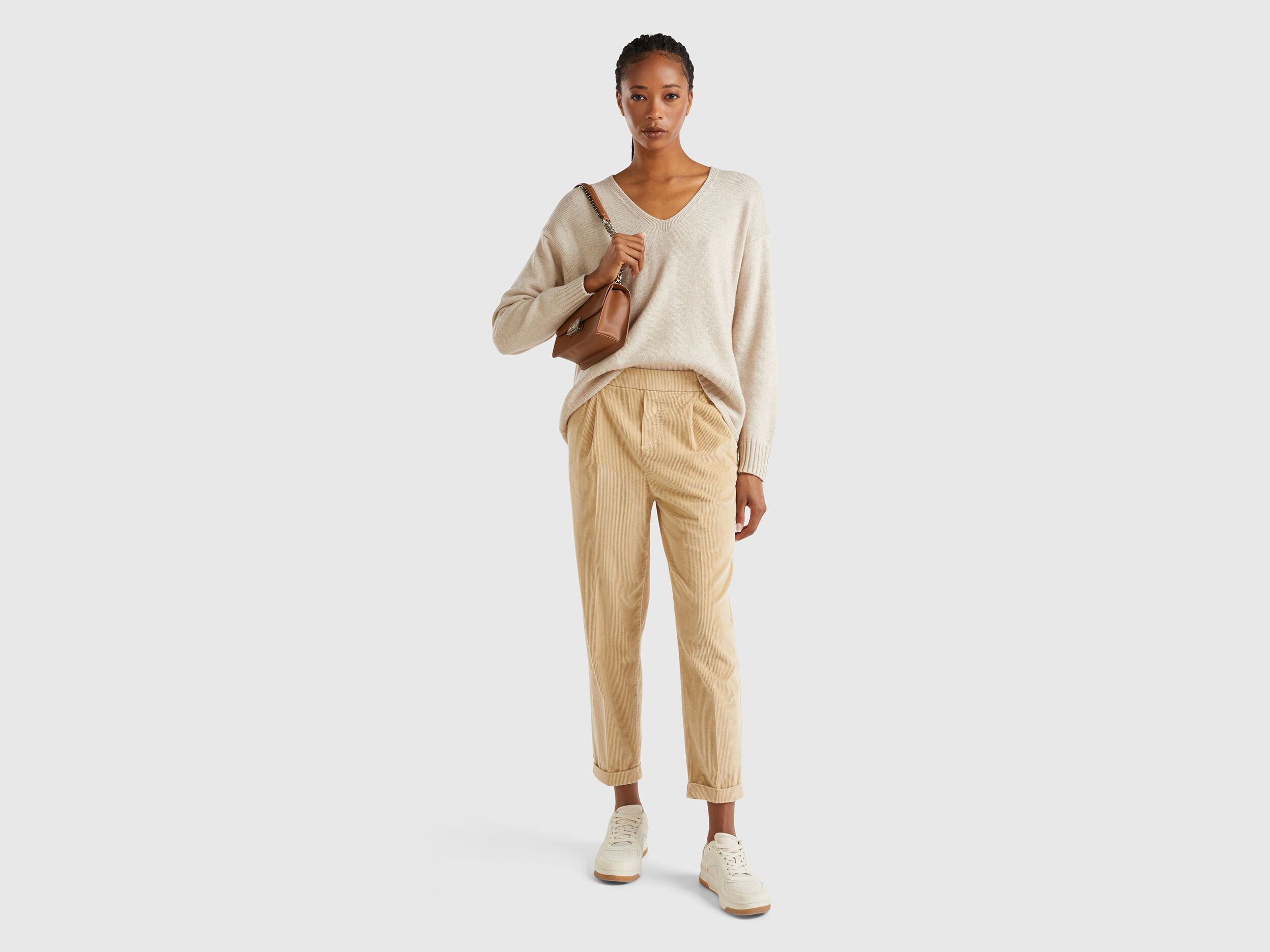Pantalon chino beige femme clearance