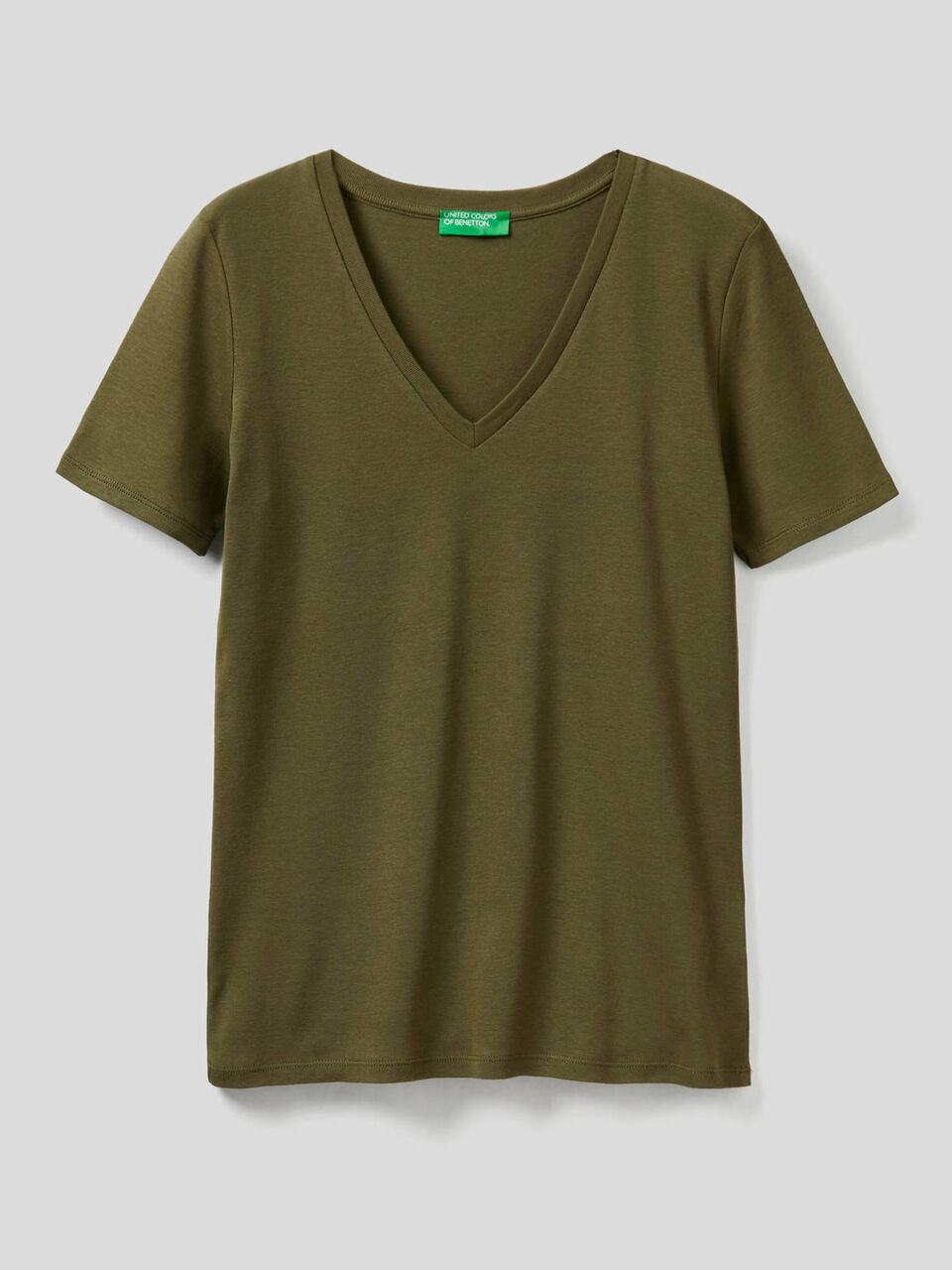 T-shirt en pur coton avec col en V image number 1
