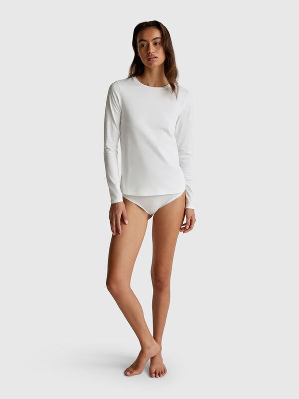 T-shirt à manches longues en coton super extensible Femme