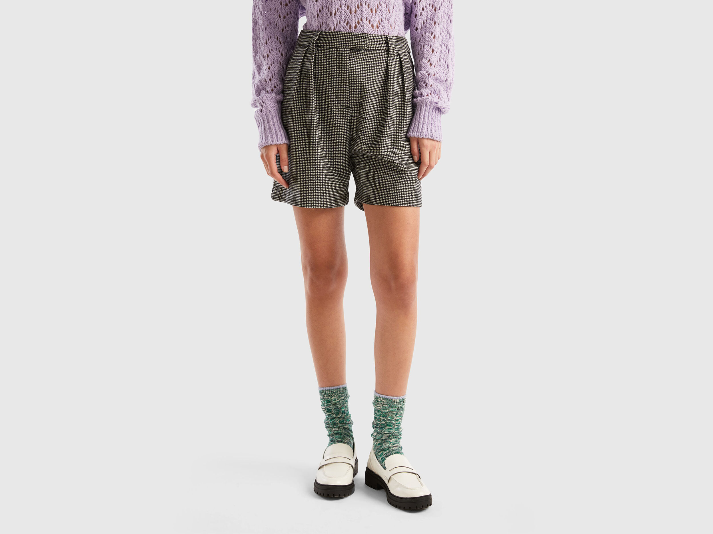 Short motif pied de poule Gris Benetton