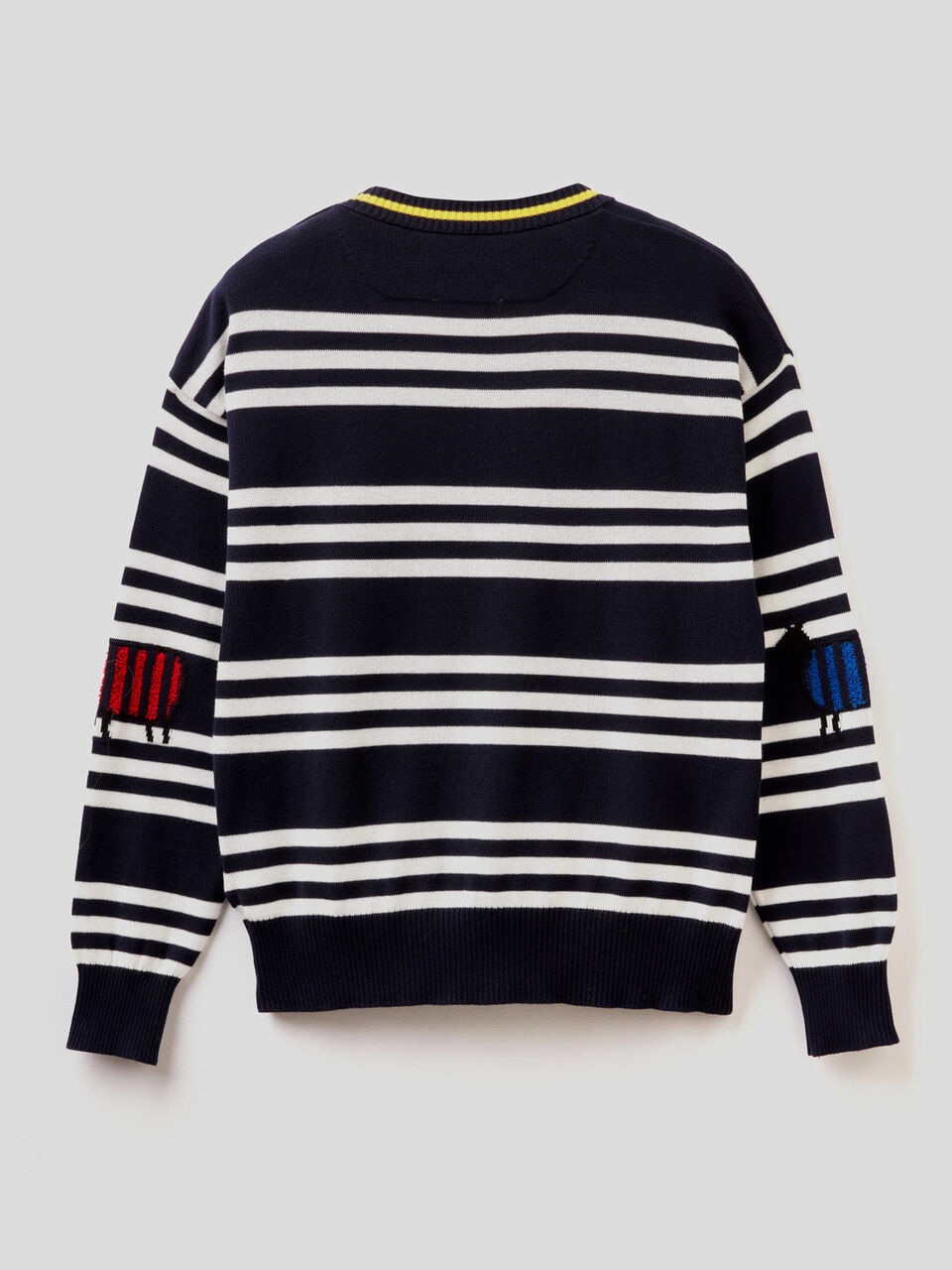 Pull 100% coton avec rayures et motifs en intarsia image number 2