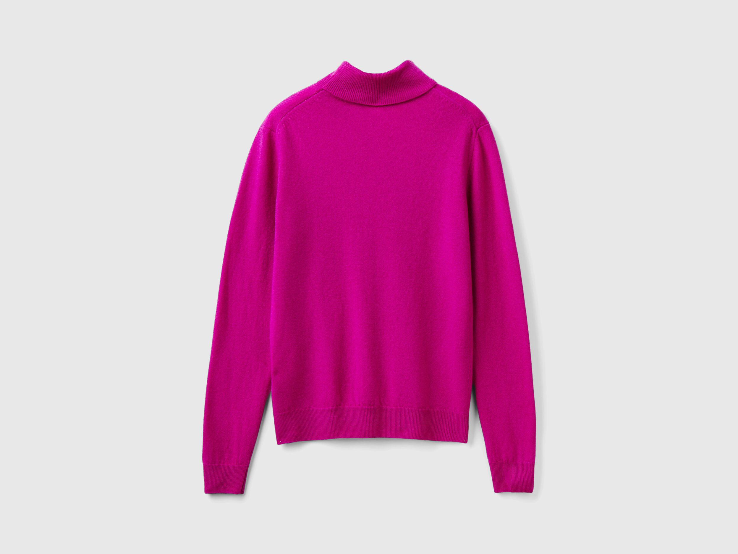 Pull col montant fuchsia cyclamen en pure laine merinos Cyclamen Benetton