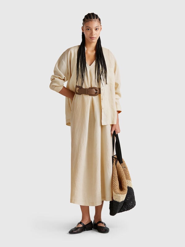 Robe sans manches en pur lin Femme